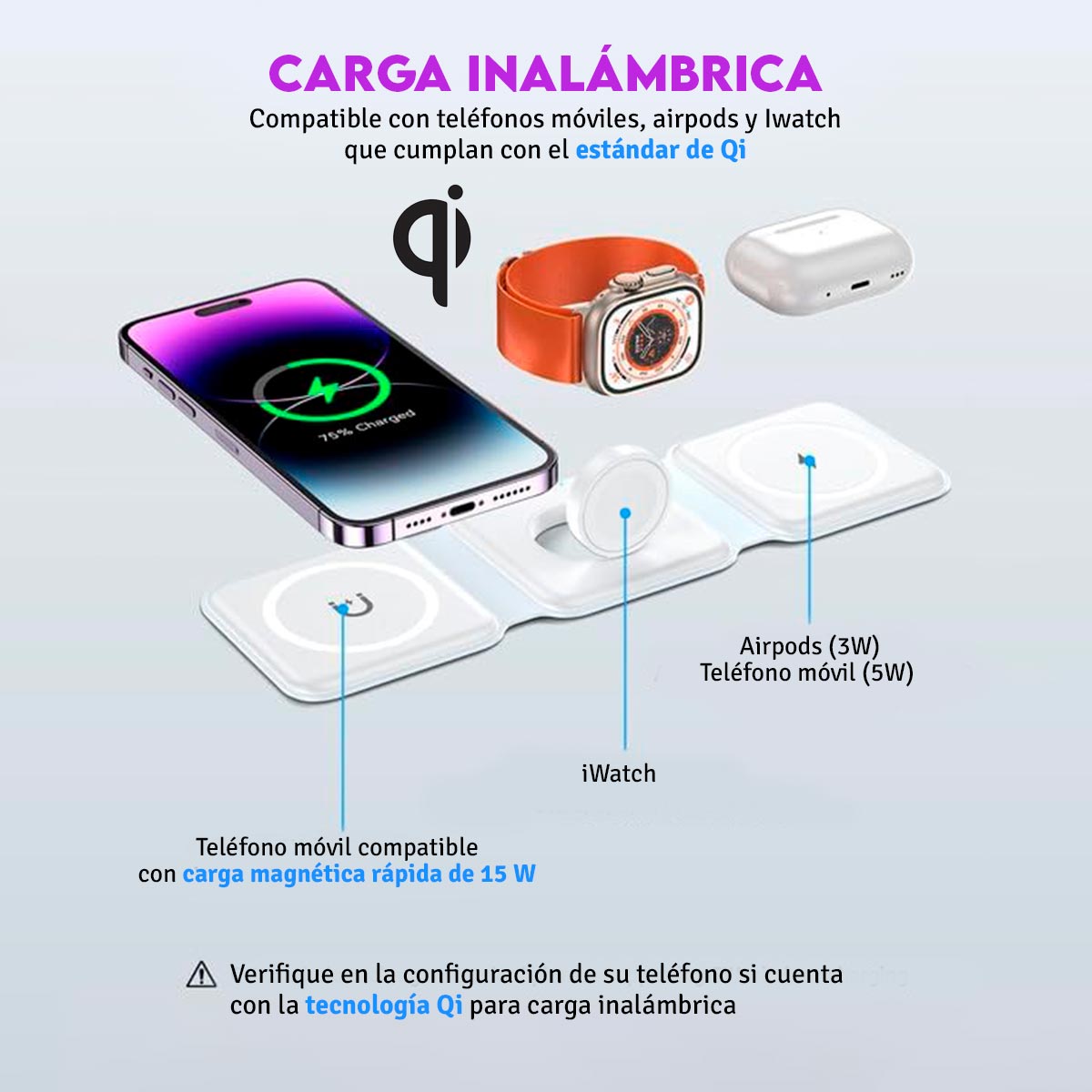 Cargador Inalámbrico 3 en 1 Magnético Base De Carga Plegable C3IN1