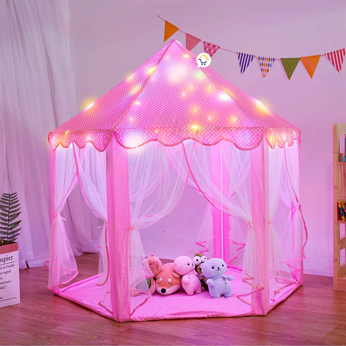 Castillo Armable Grande Con Luces Niñas Carpa Portable Cortinas CAC01TX20BCA