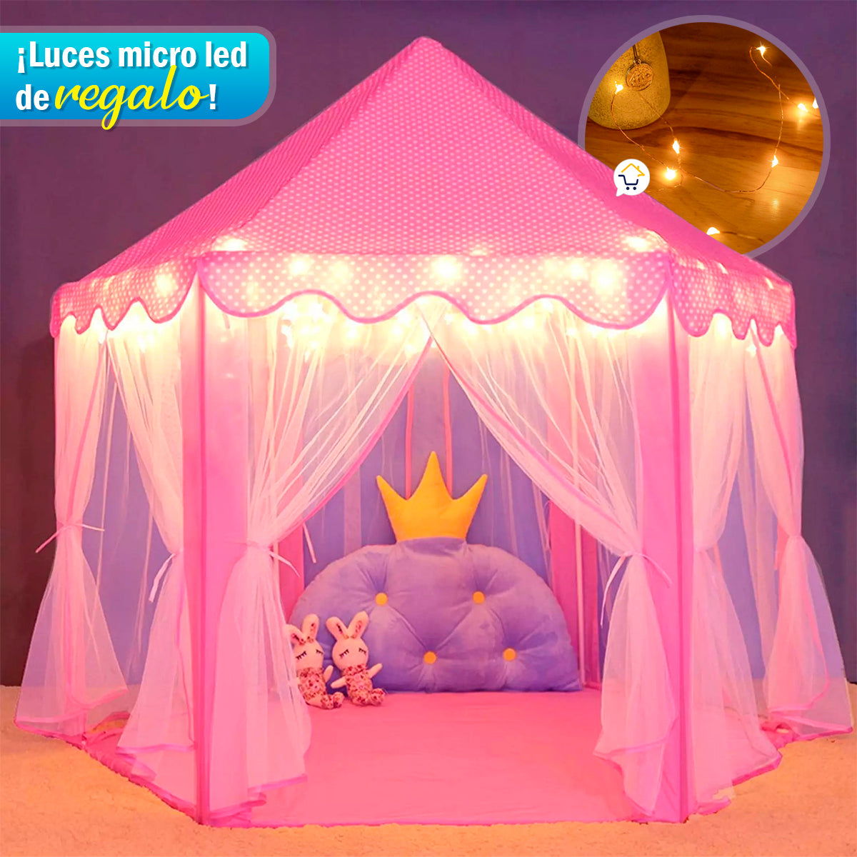 Castillo Armable Grande Con Luces Niñas Carpa Portable Cortinas CAC01TX20BCA