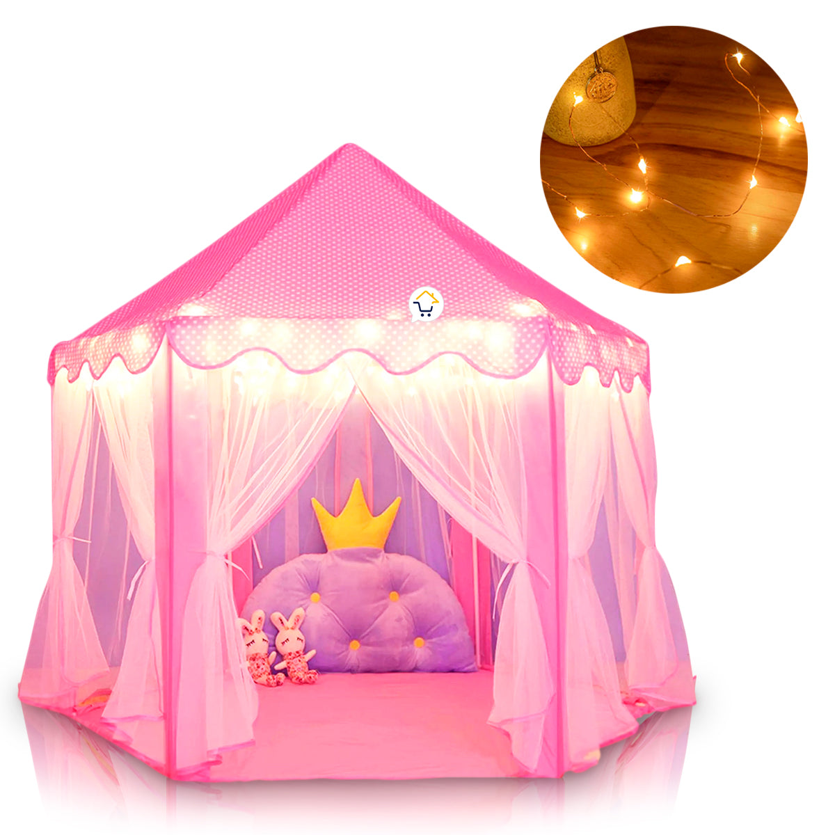 Castillo Armable Grande Con Luces Niñas Carpa Portable Cortinas CAC01TX20BCA